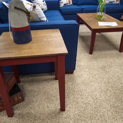 Kitty Hawk Carpets & Furniture Promotions Red and Wood cocktail table endtables